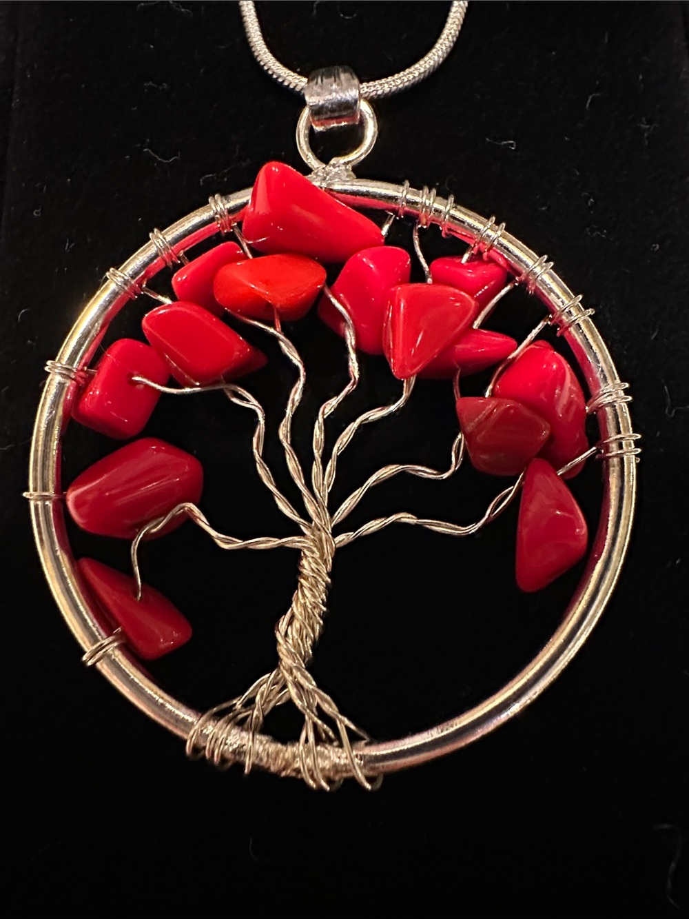 Red Coral Tree of Life Wire-Wrap Pendant